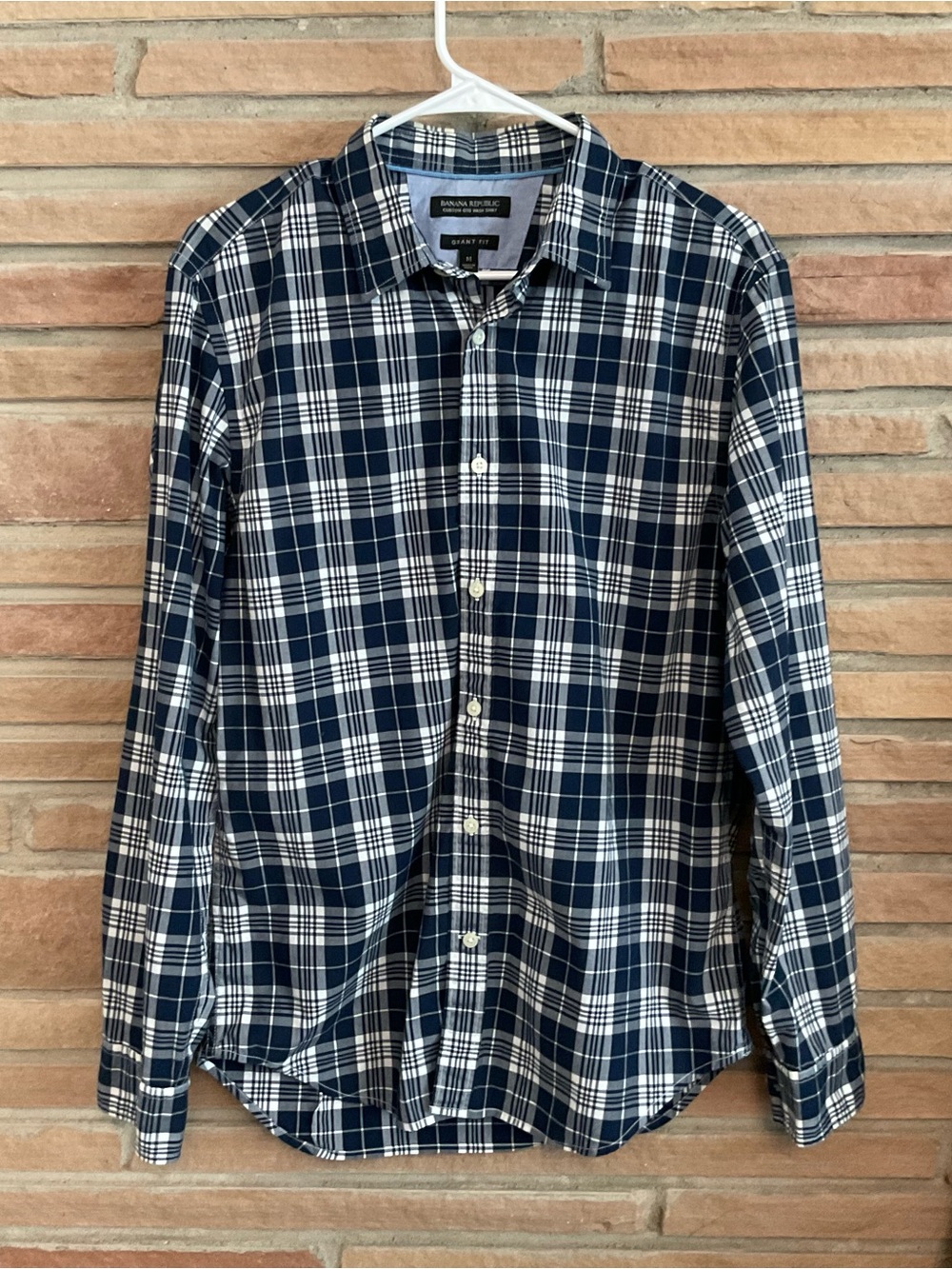 Banana Republic Custom 078 Wash Shirt Grant Fit Medium Navy Blue Plaid